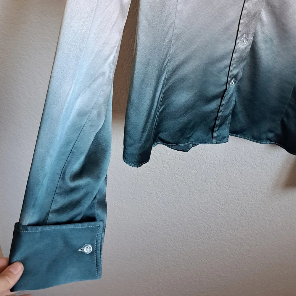 Lafayette 148 Blue Ombre Button Down Longsleeve Top Size 8 - Picture 2 of 7